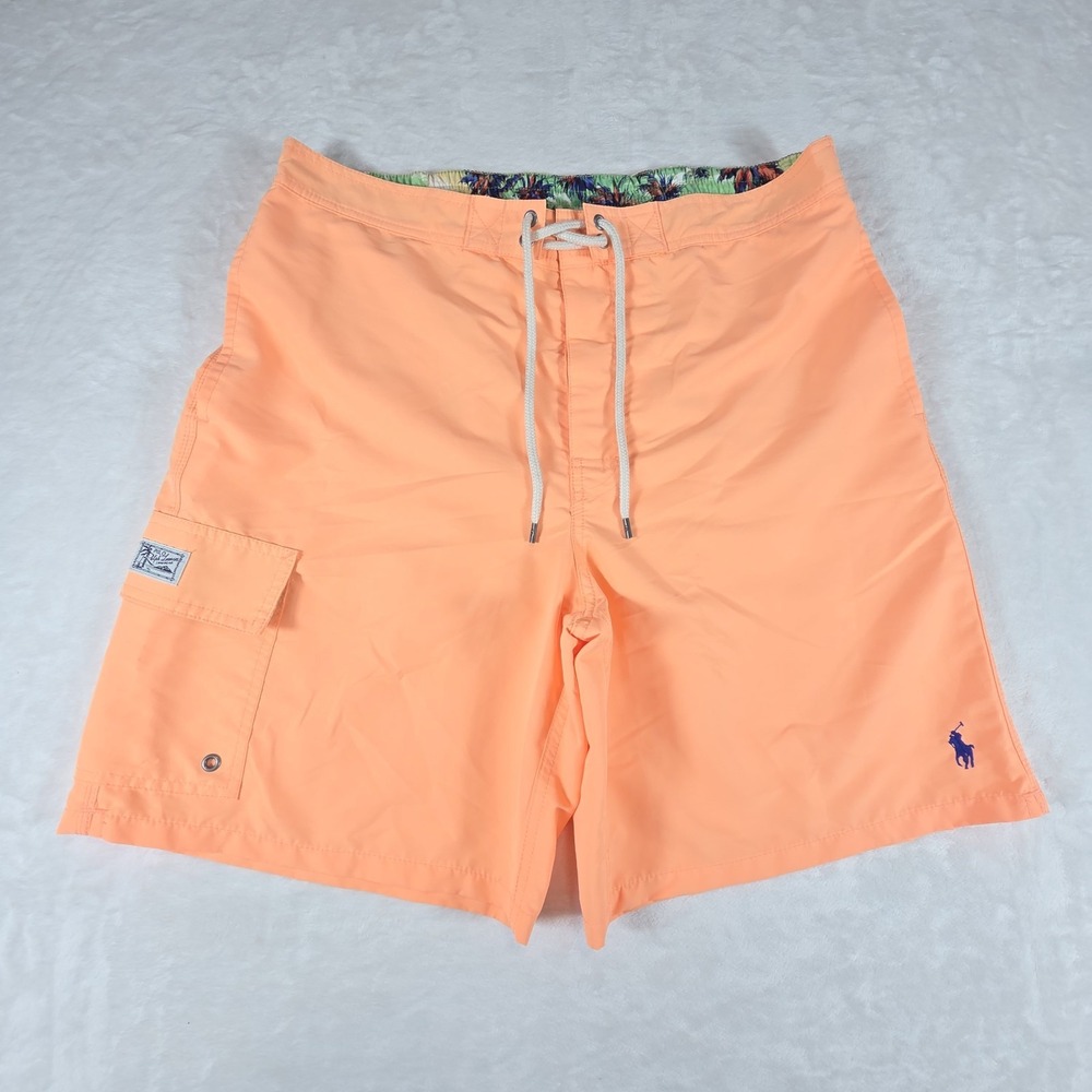Polo Ralph Lauren Mens Large Orange Swim Trunks Pony Logo Mesh Liner Pool Beach